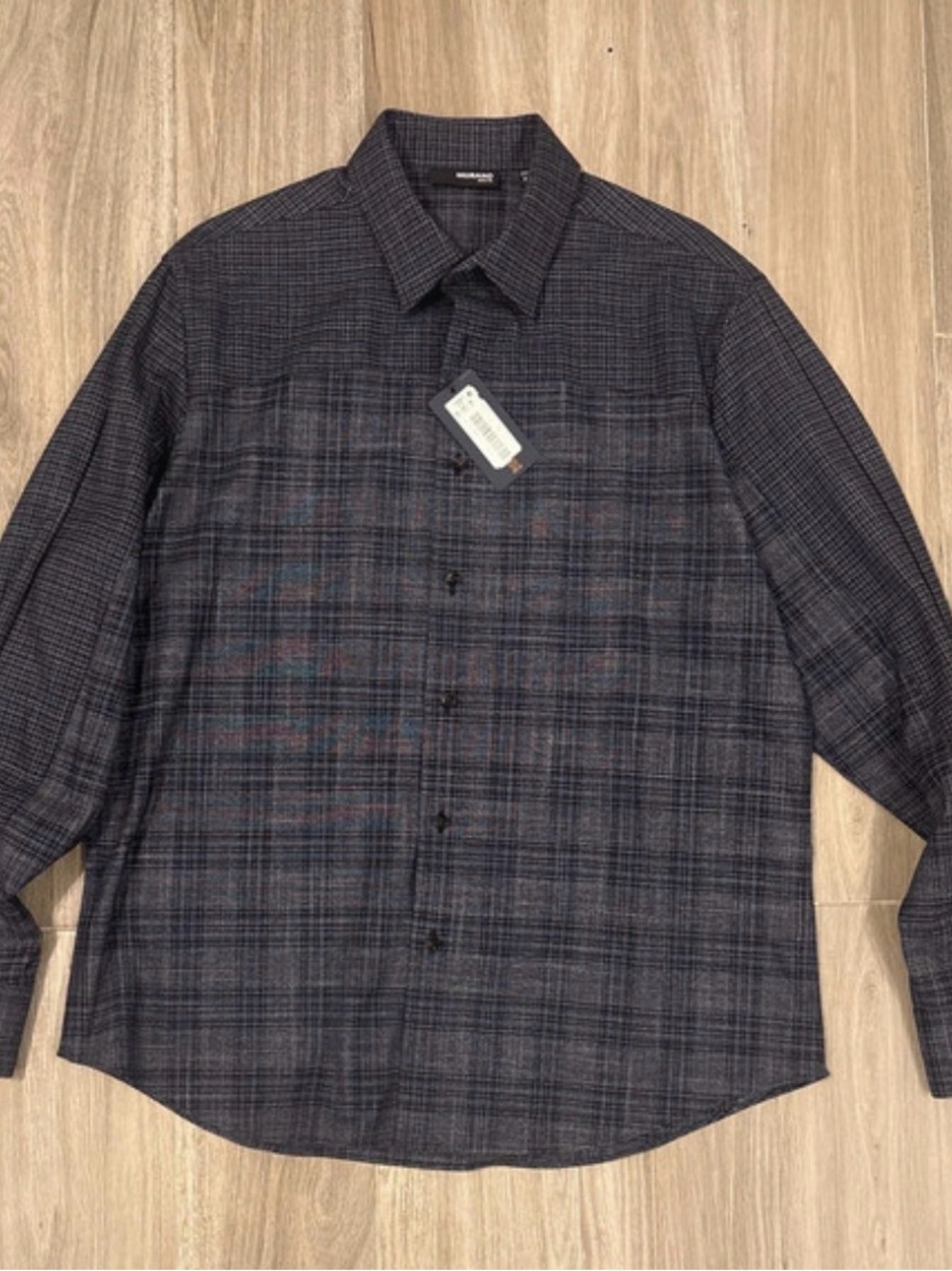 Murano Men's Dark Gray Plaid Button-Down Shirt